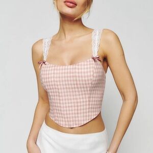 Reformation Brigitta Linen Top in Blush Check! Size 6! New with tags!